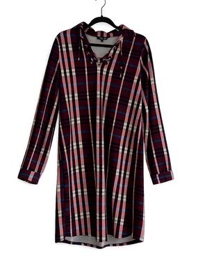 Cirana Plaid Shirt Mini Dress in Maroon Size Small New